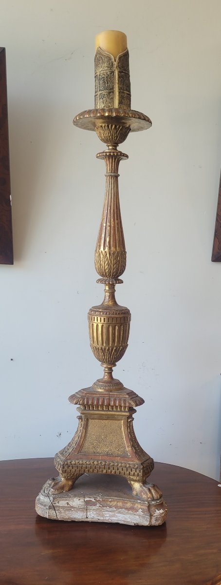 Gilded Wooden Candle Holder, Late 18th Century-photo-3