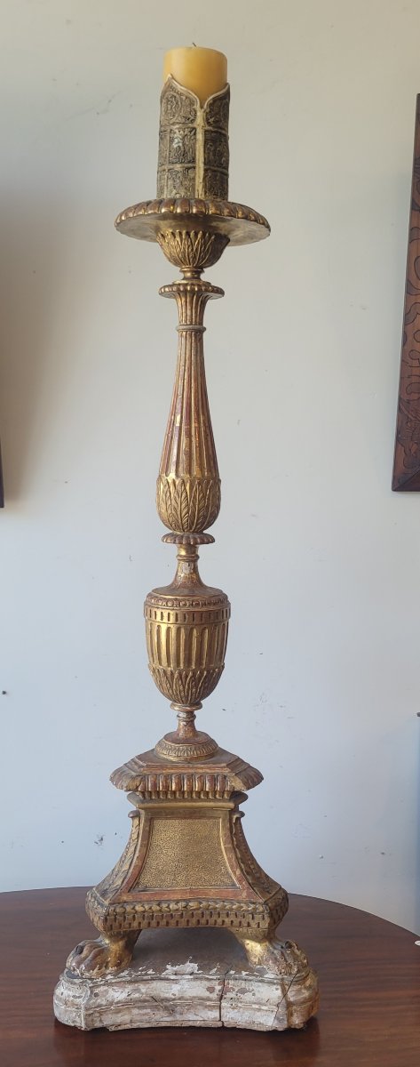 Gilded Wooden Candle Holder, Late 18th Century-photo-4