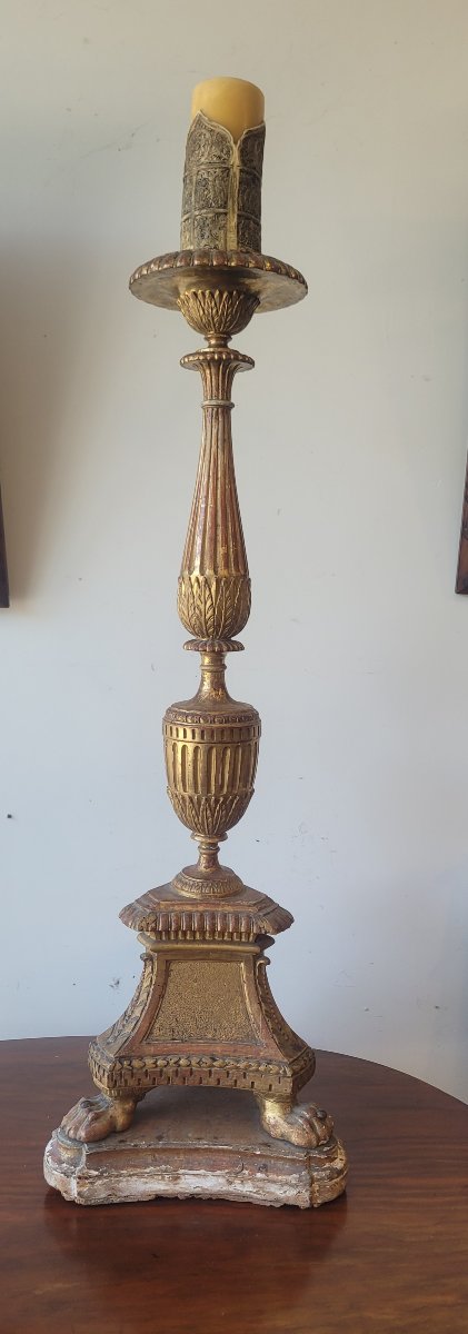 Gilded Wooden Candle Holder, Late 18th Century