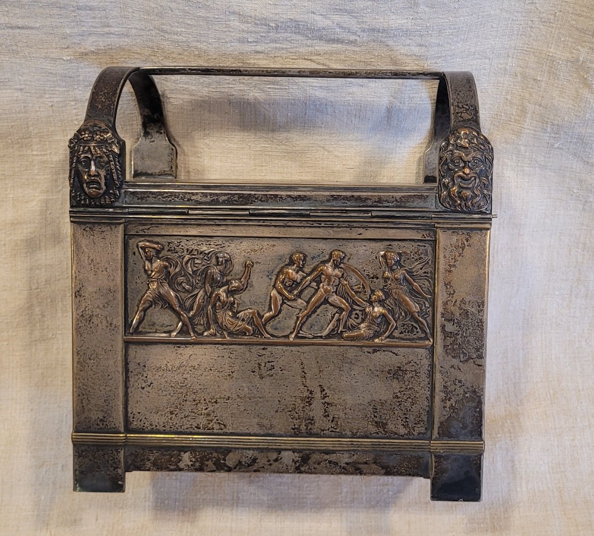 Neoclassical Silver-plated Metal Jewelry Box, Italy, Late 19th Century-photo-3