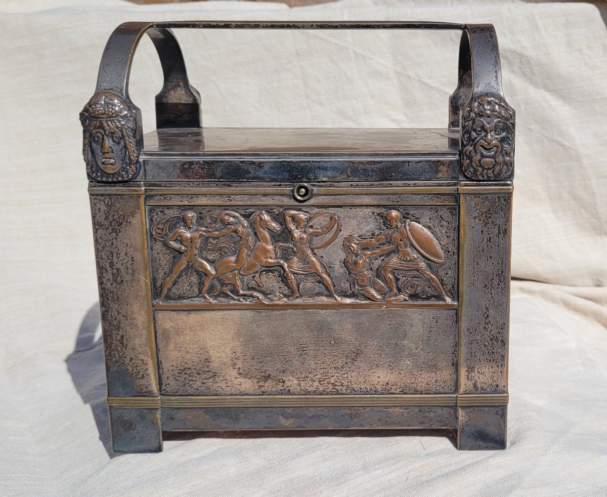 Neoclassical Silver-plated Metal Jewelry Box, Italy, Late 19th Century
