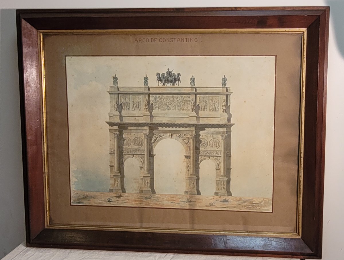 Aquarelle Néo-Classique représentant l' Arc Constantin fin XIXème