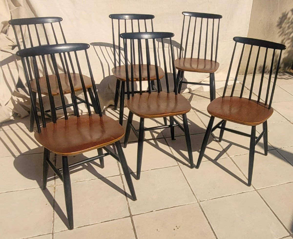 Suite de 6 Chaises Scandinaves Ilmari Tapiovaara années 60-photo-3