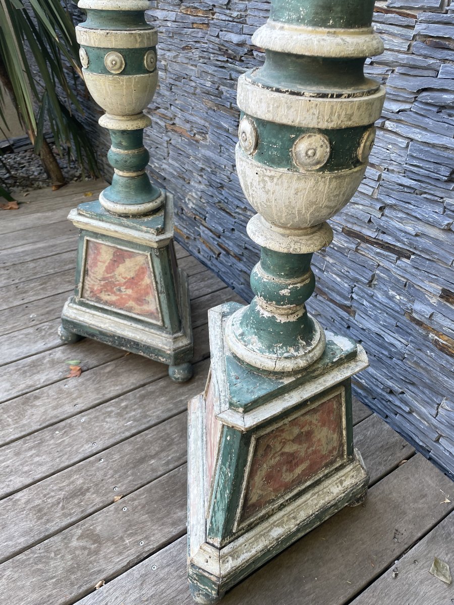 Paire de Candélabres peints italien XVIII éme siecle-photo-3