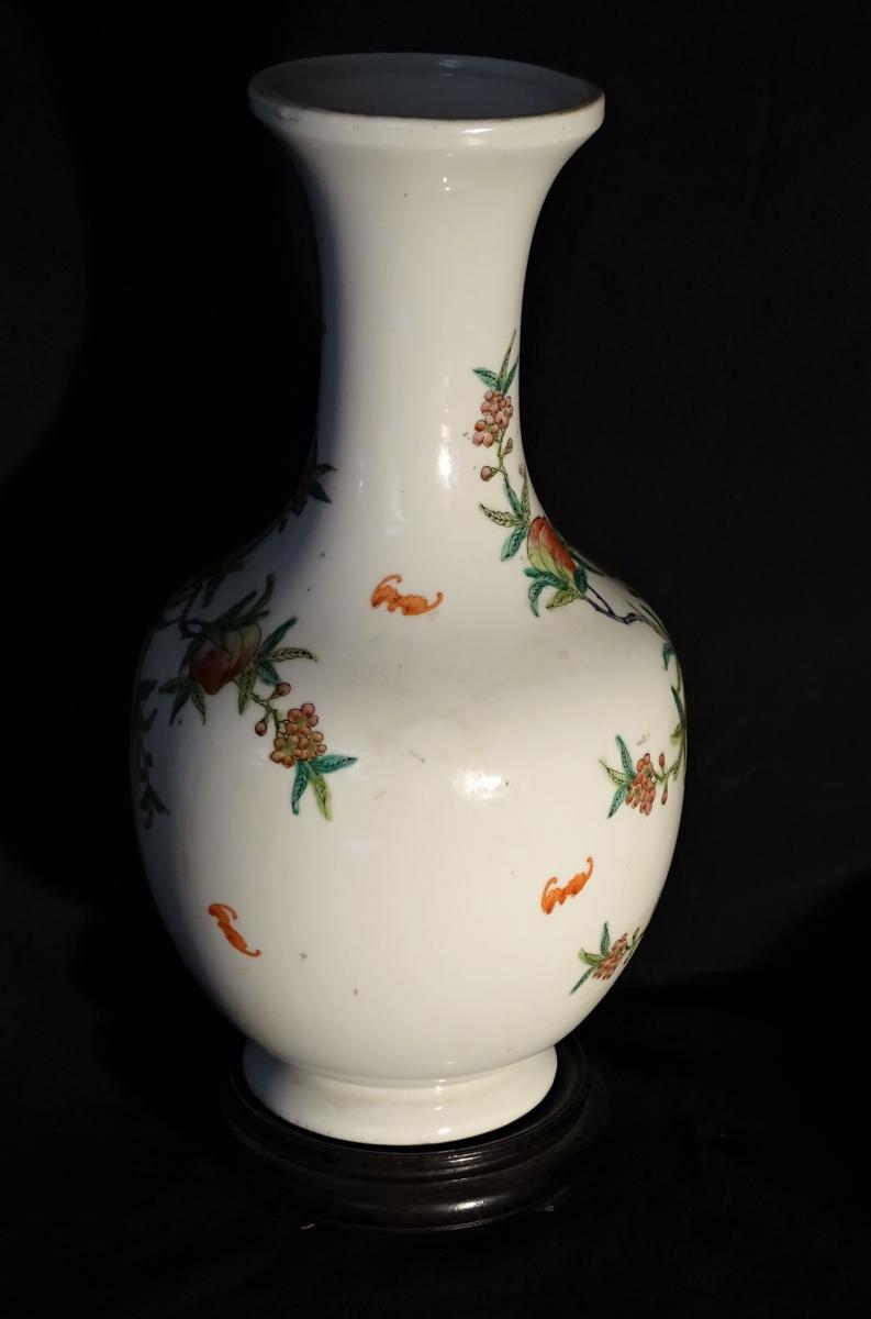 Vase Porcelaine Chine Décor Pèches De Longévité Début XX-photo-3