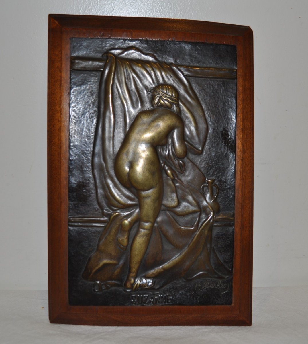 Plaque En Bronze Femme Sortie Du Bain  1925