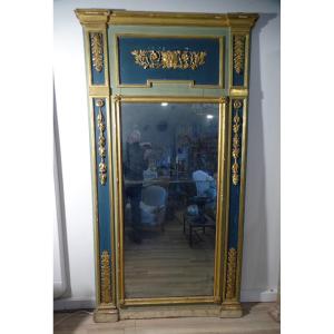 Miroir Trumeau  En Bois Peint Et Doré Italie XVIIIème