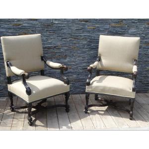 Pair Of Louis XIV Style Armchairs XIXth Century