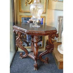 Walnut Table Base Decorated With Chimeras Slate Tray Circa 1880