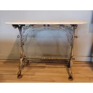 Garden Table In Painted Cast Iron With Marble Top Circa 1900