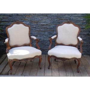 Pair Of 18th Century Lyonnais Flat Back Armchairs