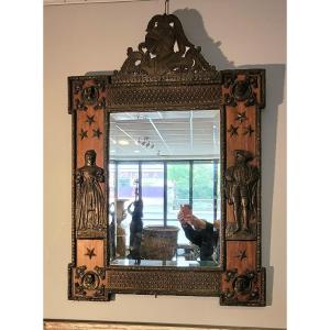 Neo-medieval Mirror In Wood And Brass Late 19th Century
