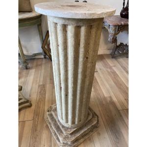 Colonne En Grés Avec Petit Marbre  Ancien  époque 1900