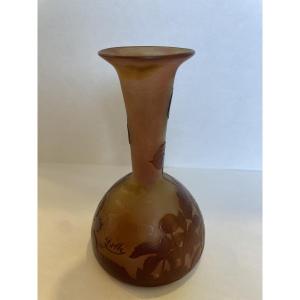 Miniature Gallé Vase In Multi-layered Glass With Acid-erased Floral Decor, Signed  