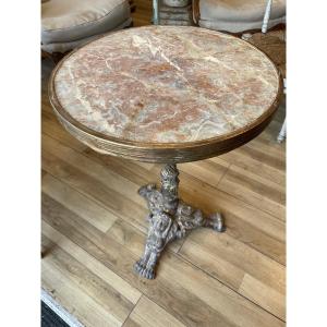 1860s Garden Pedestal Table With Its Red Caunes Minervois Marble
