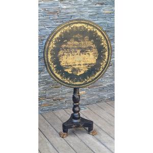 English Lacquered Pedestal Table With Chinese Decoration, 19th Century