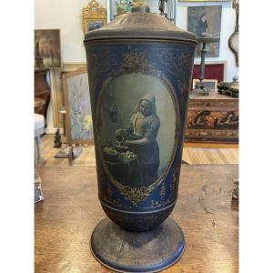 Tin Cookie Jar Featuring Scenes By Vermeer 