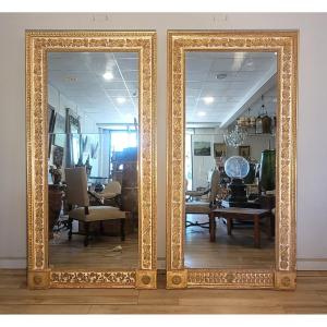 Paire de miroirs laqués et dorés d'époque Directoire