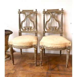 Paire de Chaises a Dossiers Lyre Epoque Louis XVI