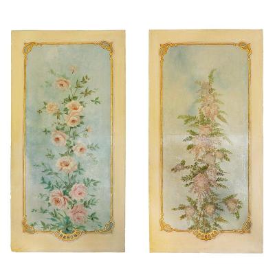 A Pair Of Canvas Panels In Art Nouveau Style