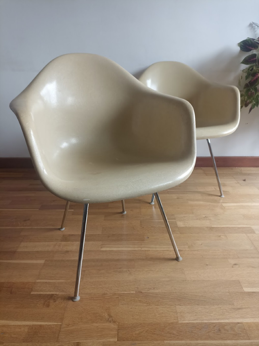 Pair Of Eames Dax Fiberglass Armchairs