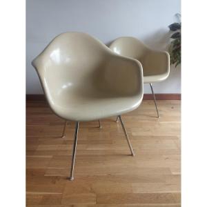 Pair Of Eames Dax Fiberglass Armchairs