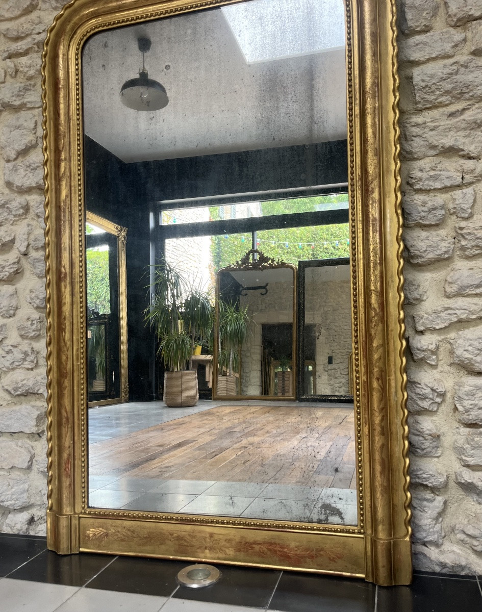 Miroir Louis-philippe De Cheminée Et Perlé Doré à La Feuille D’or 142cm/87,5cm-photo-2