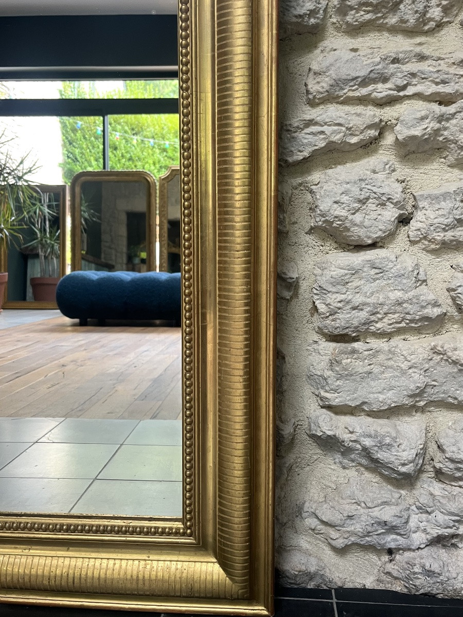Miroir Louis-Philippe perlé doré à la feuille d’or décor géométrique 146cm/98cm-photo-2