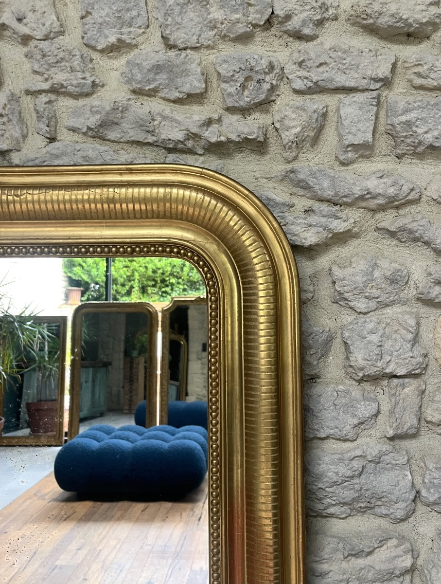 Miroir Louis-Philippe perlé doré à la feuille d’or décor géométrique 146cm/98cm-photo-3