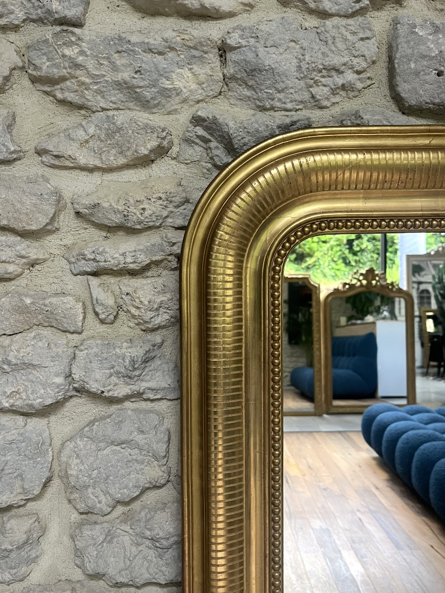 Miroir Louis-Philippe perlé doré à la feuille d’or décor géométrique 146cm/98cm-photo-3