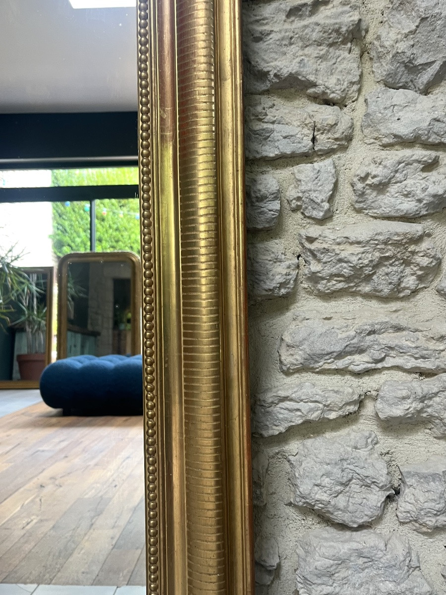 Miroir Louis-Philippe perlé doré à la feuille d’or décor géométrique 146cm/98cm-photo-7