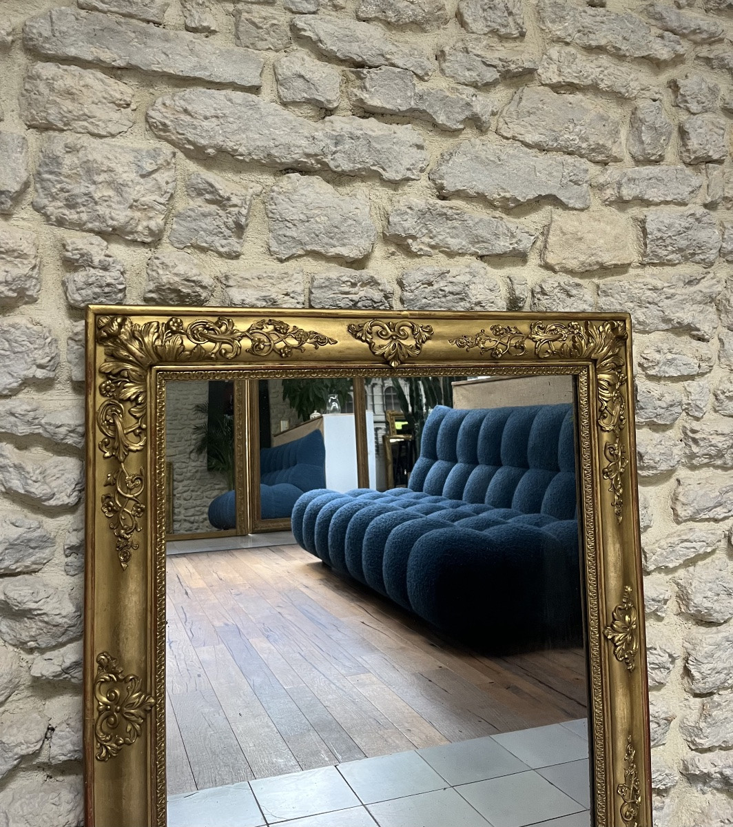 Miroir ancien époque empire 94cm/79cm doré à la feuille d’or, glace au mercure -photo-2