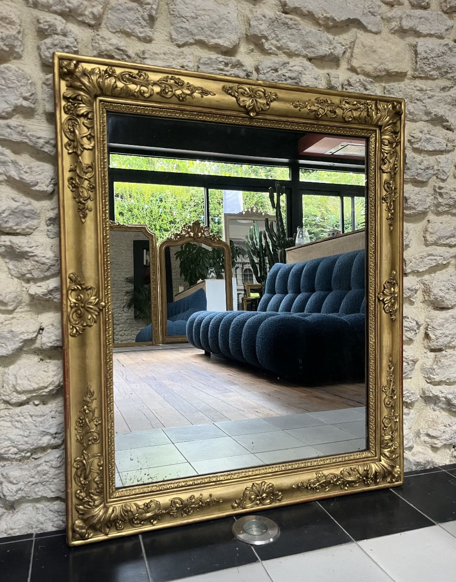 Miroir ancien époque empire 94cm/79cm doré à la feuille d’or, glace au mercure -photo-3