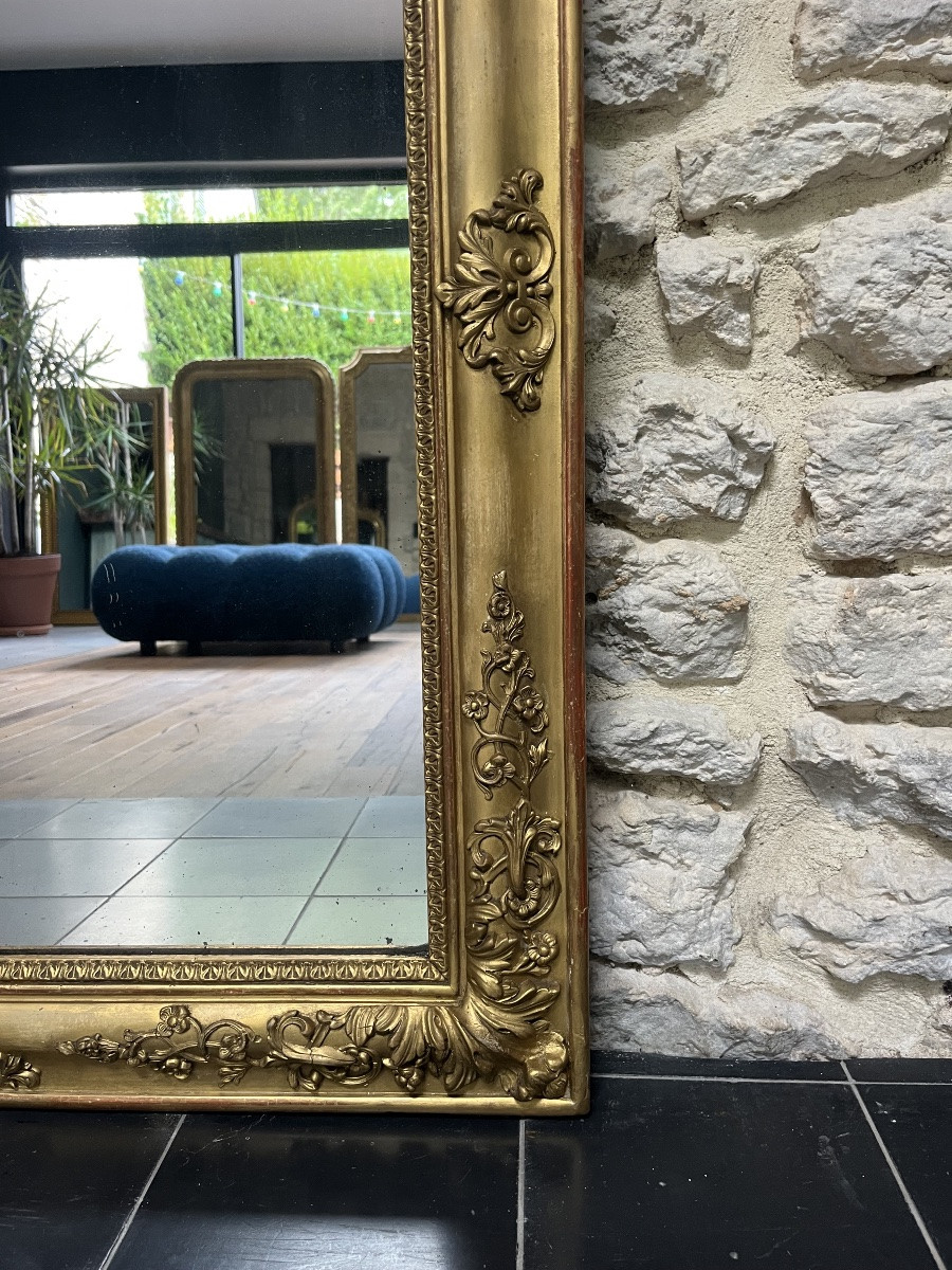 Miroir ancien époque empire 94cm/79cm doré à la feuille d’or, glace au mercure -photo-3