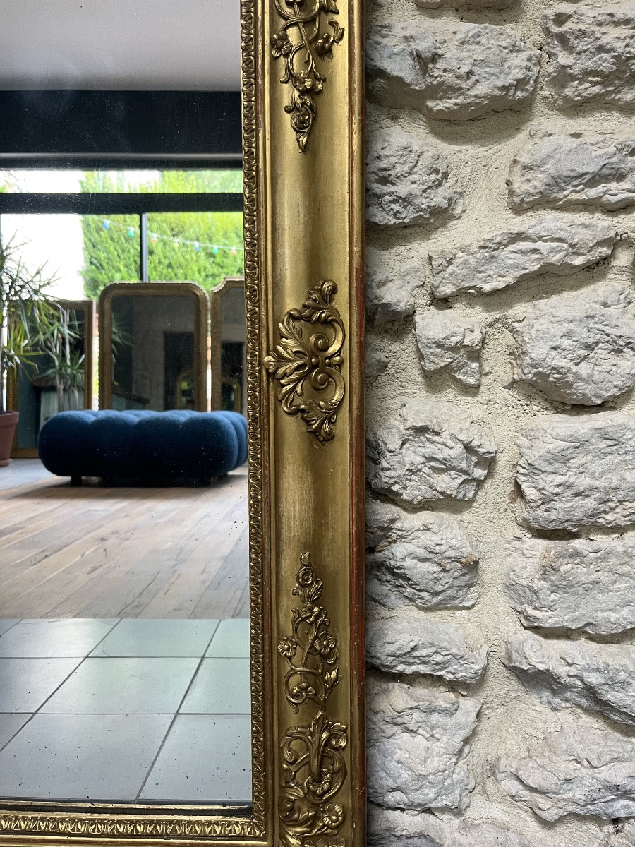 Miroir ancien époque empire 94cm/79cm doré à la feuille d’or, glace au mercure -photo-4