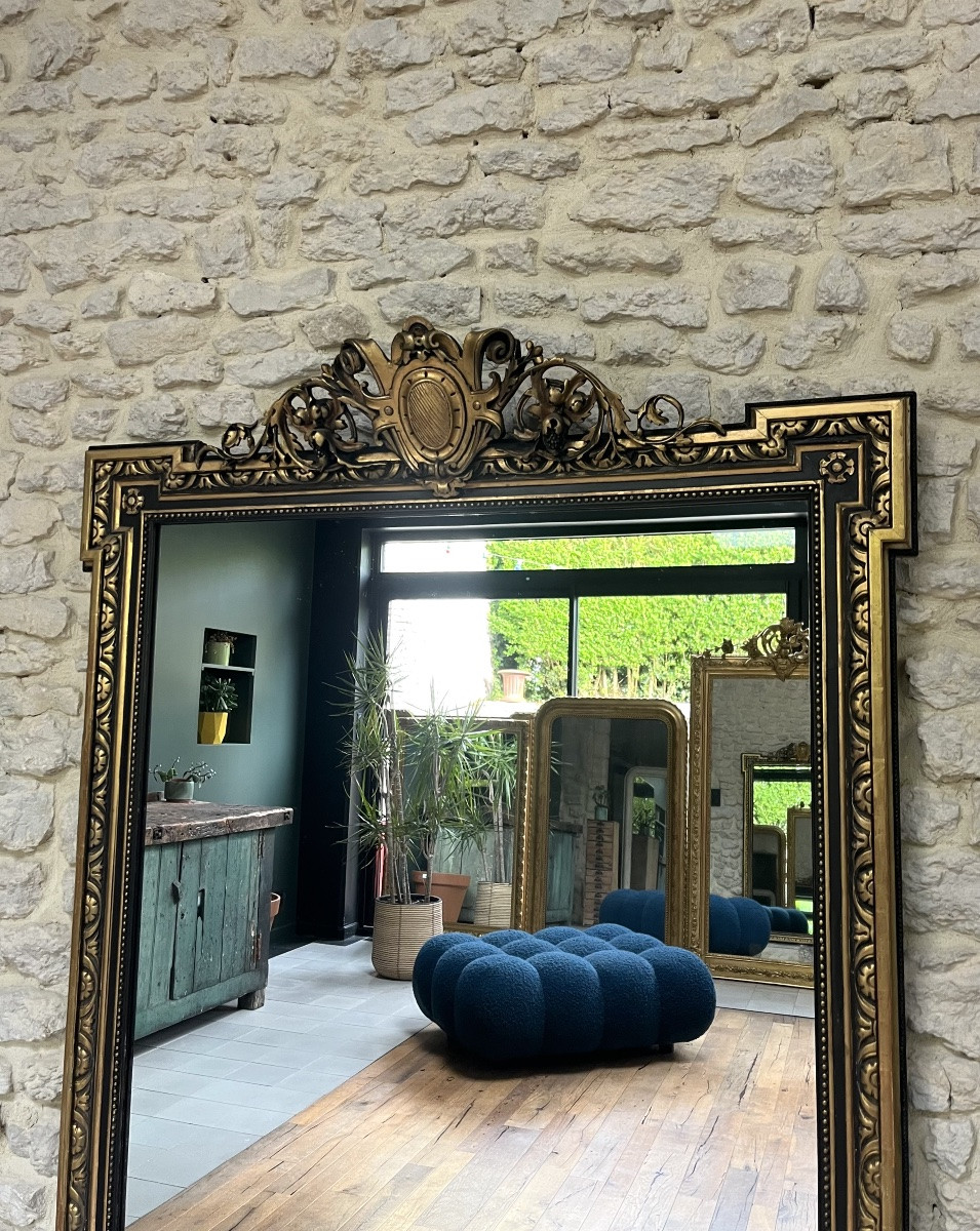 Miroir à fronton époque Napoléon III 174,5cm/107,5cm présence de feuille d’or -photo-3