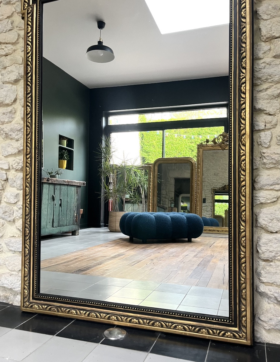 Miroir à fronton époque Napoléon III 174,5cm/107,5cm présence de feuille d’or -photo-6