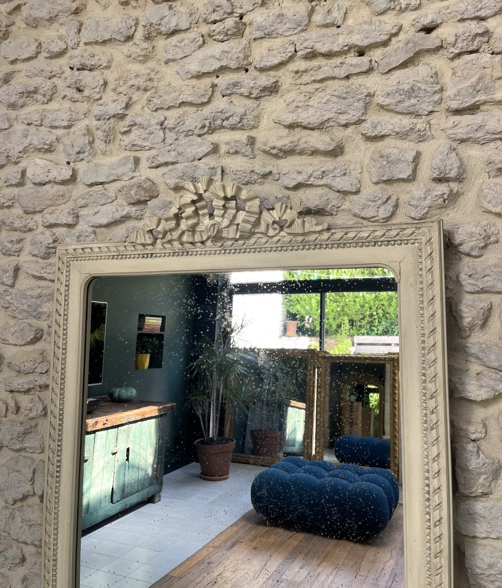 Antique Louis XVI Style Pedimented And Beaded Mirror 178.5cm/86.5cm, Inter-room Mirror -photo-3