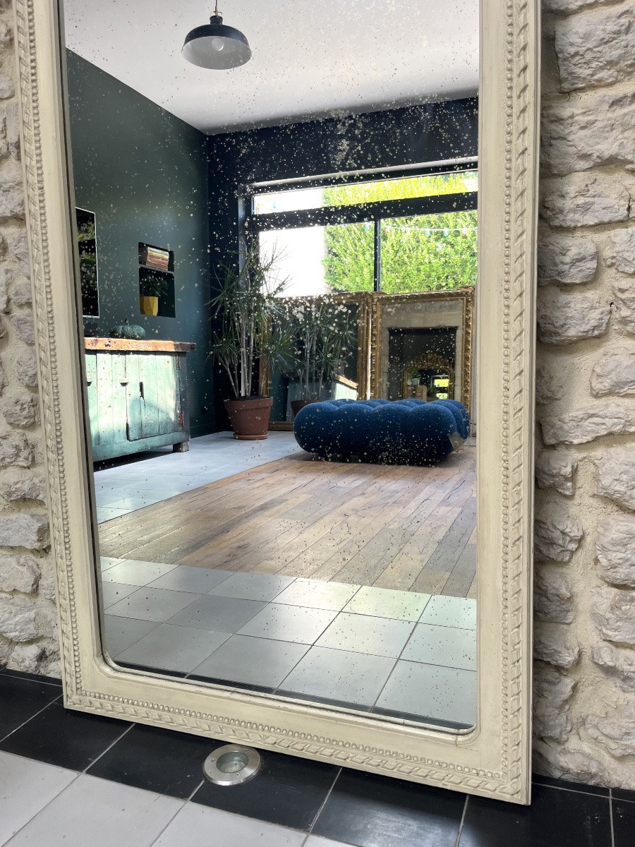 Antique Louis XVI Style Pedimented And Beaded Mirror 178.5cm/86.5cm, Inter-room Mirror -photo-4