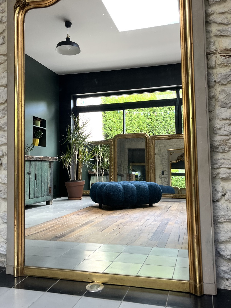 Trumeau de cheminée 212,5cm/119,5cm miroir ancien doré à la feuille d’or -photo-6