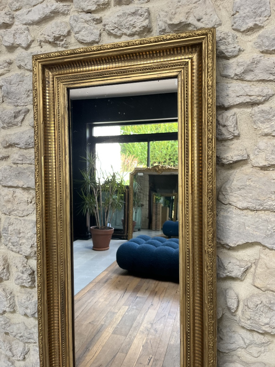 Mirror 159.5cm With Geometric Decorations Between The Two, Late 19th And Early 20th Century, Pitted Glass.-photo-1