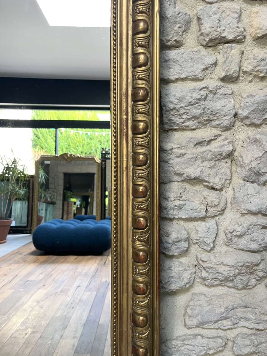 Miroir de cheminée 157cm Louis-Philippe à fronton et perlé époque fin 19ème debut 20eme trumeau-photo-2