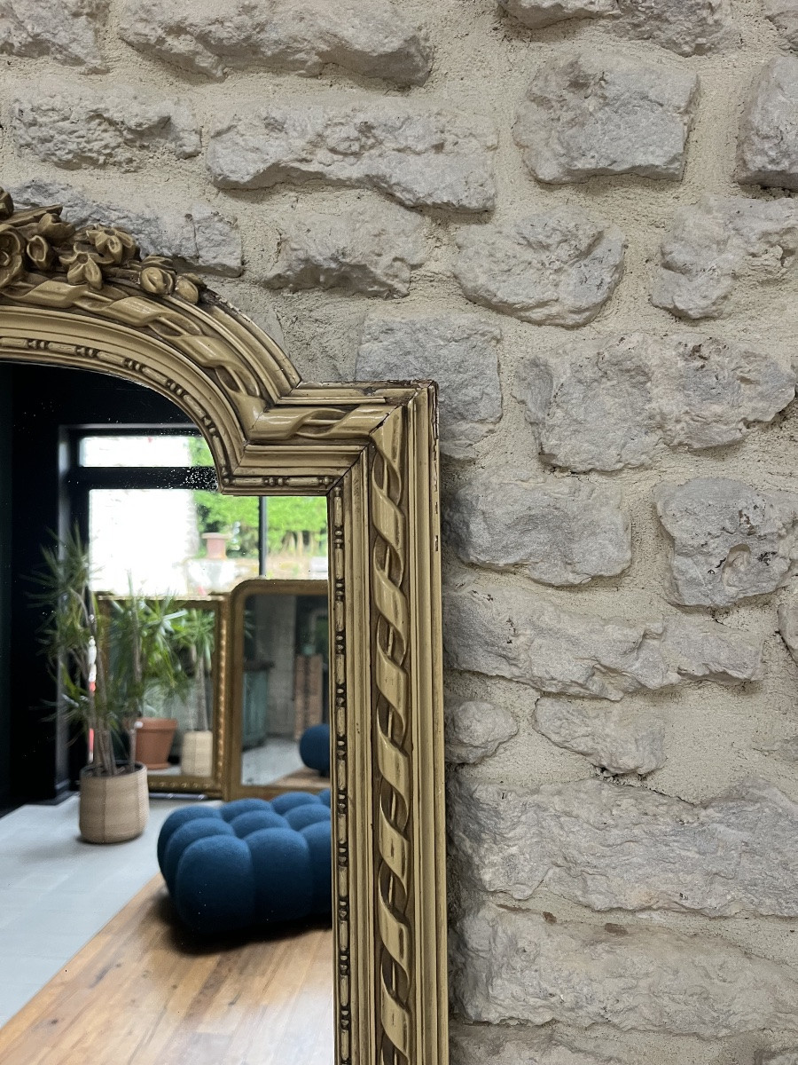 Antique Mirror 176cm Between Two With Louis XVI Pediment, Late 19th Century, Fireplace Trumeau -photo-3