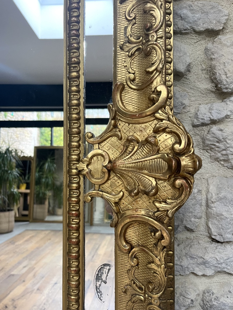 244cm Fireplace Mirror Louis XIV Parecloses, Regency Gilded With Gold Leaf, Mercury Mirrors.-photo-3
