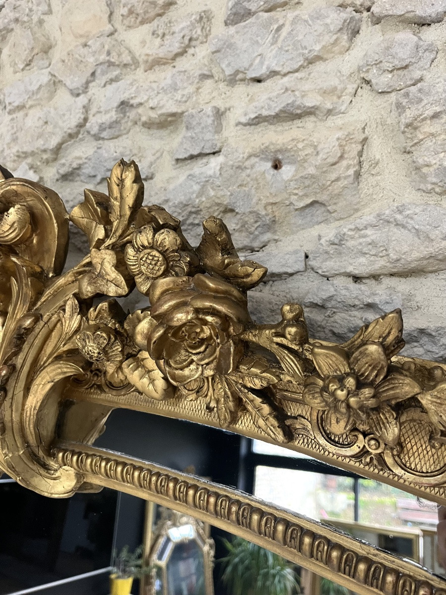 244cm Fireplace Mirror Louis XIV Parecloses, Regency Gilded With Gold Leaf, Mercury Mirrors.-photo-7