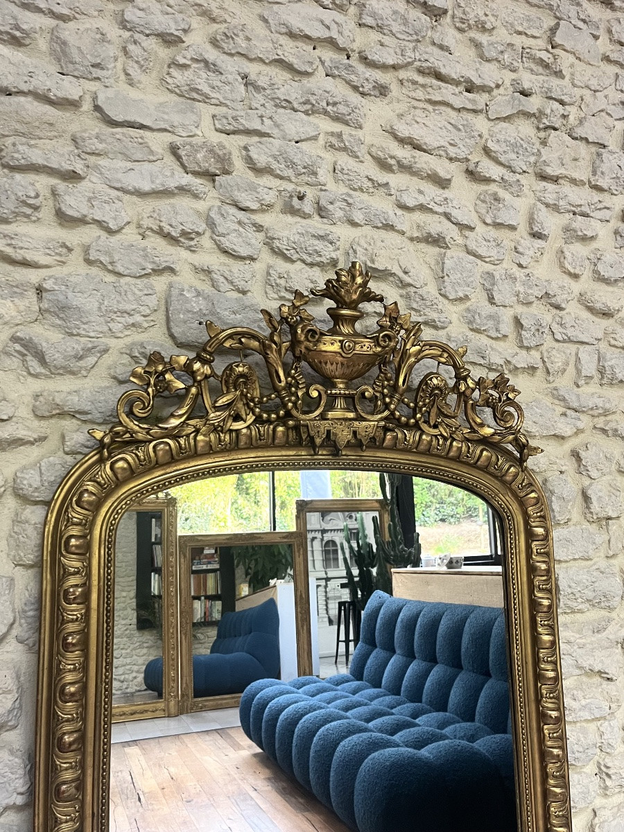 Louis-philippe Mirror With Pediment And Pearls 160.5cm/83.5cm Chimney Trumeau -photo-2