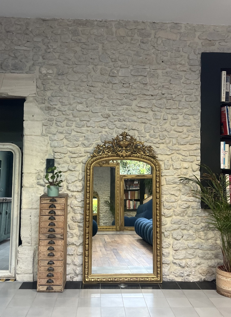 Louis-philippe Mirror With Pediment And Pearls 160.5cm/83.5cm Chimney Trumeau -photo-4