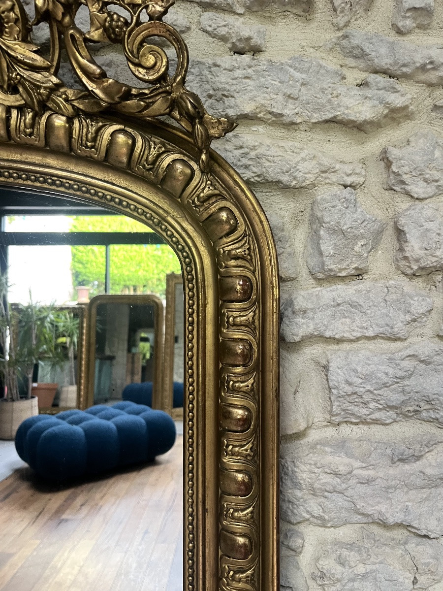 Louis-philippe Mirror With Pediment And Pearls 160.5cm/83.5cm Chimney Trumeau -photo-2