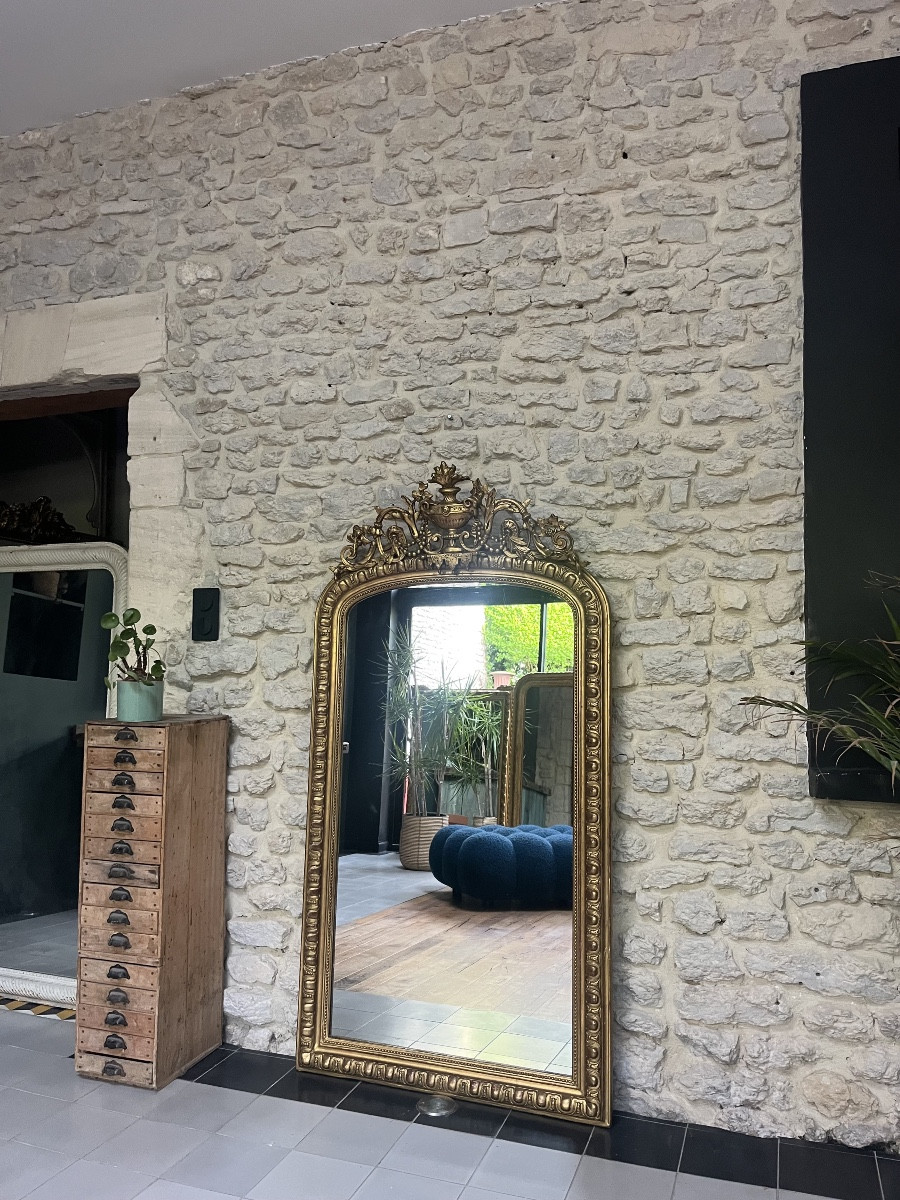 Louis-philippe Mirror With Pediment And Pearls 160.5cm/83.5cm Chimney Trumeau 