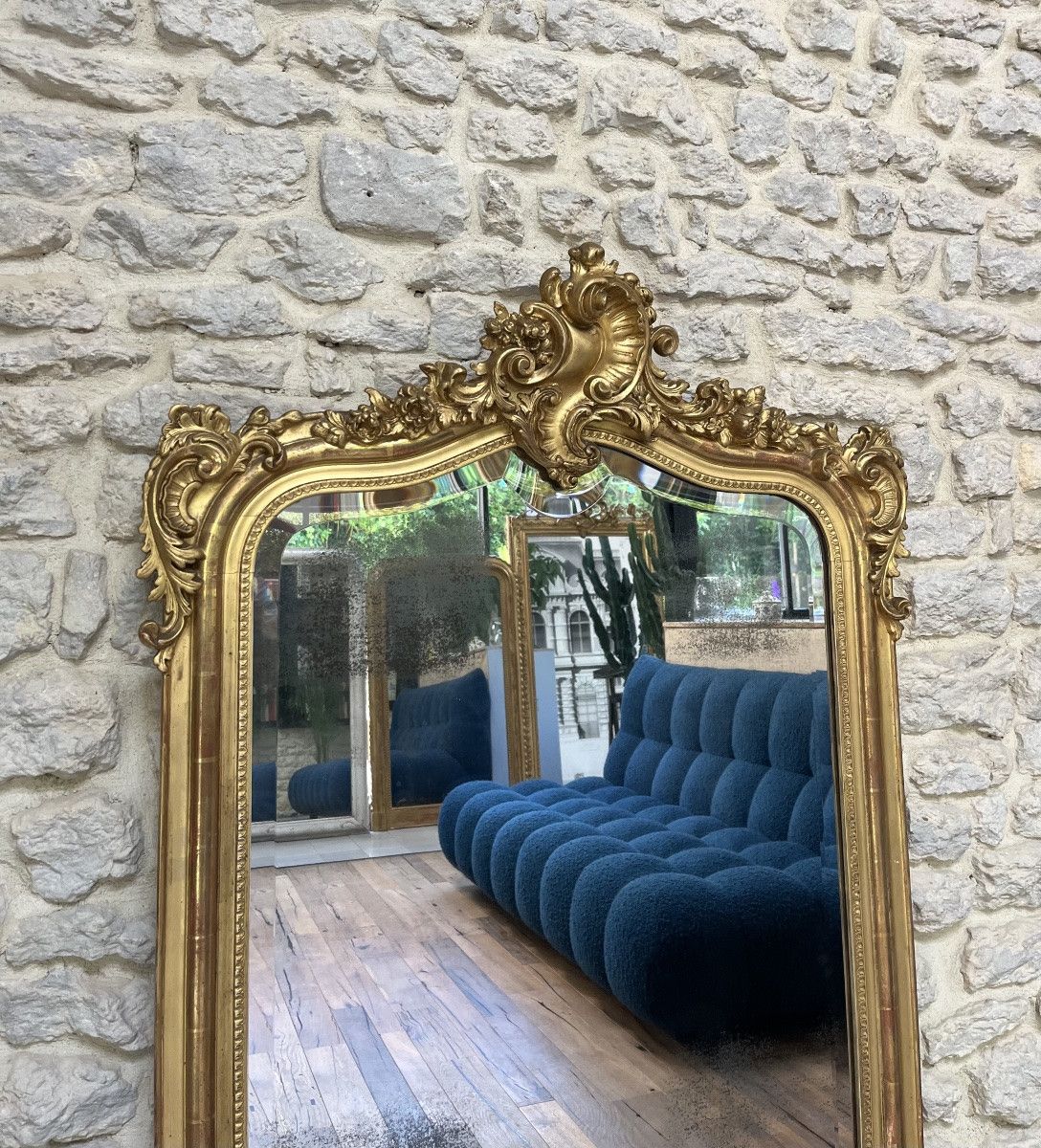 Mirrors With Pediments And Pearls 146cm/83.5cm Gilded With Gold Leaf, Mercury Glass, Trumeau   -photo-2